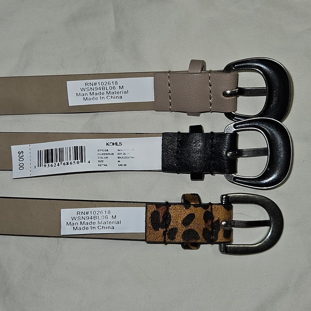 Women's Trio Of Belts - Leopard, Black & Tan Size Medium - Picture 6 of 8